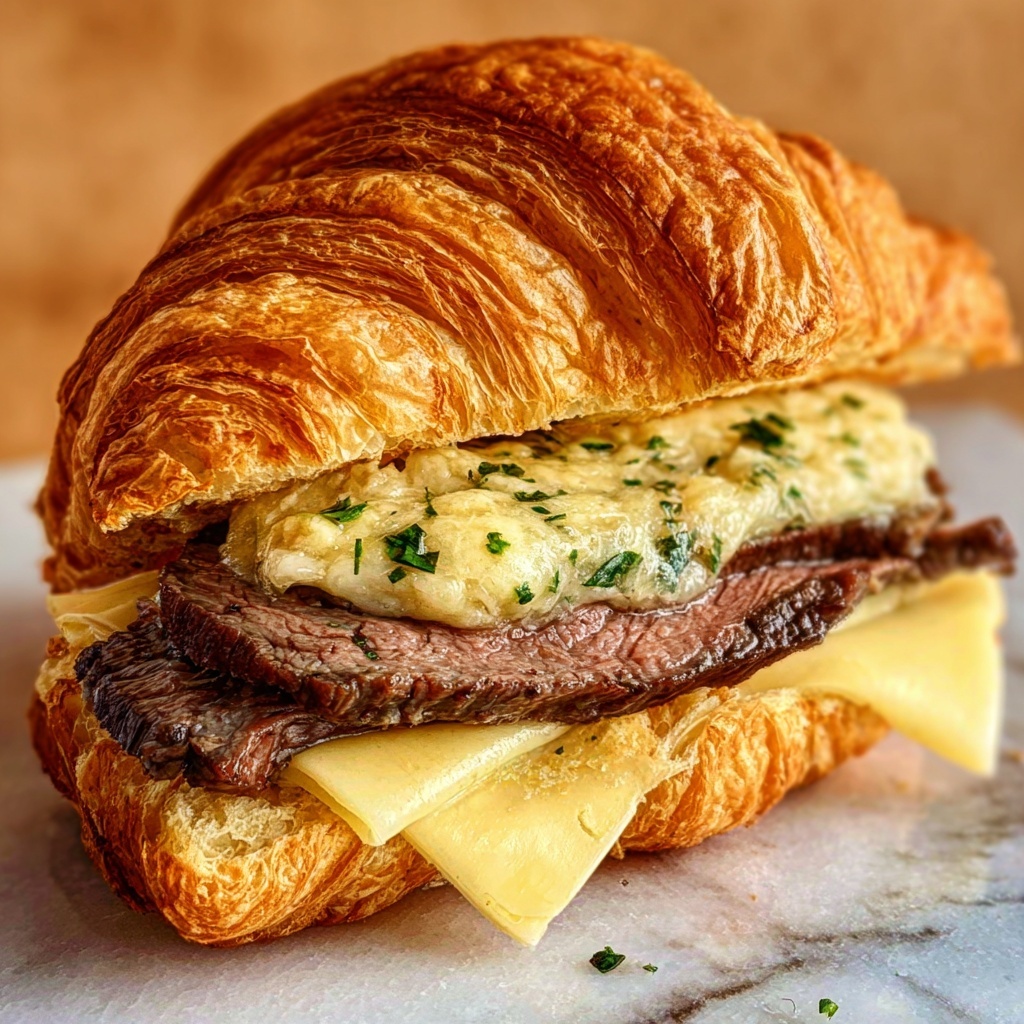 Garlic Butter Steak and Brie Croissant Melt Recipe - Recipe Image