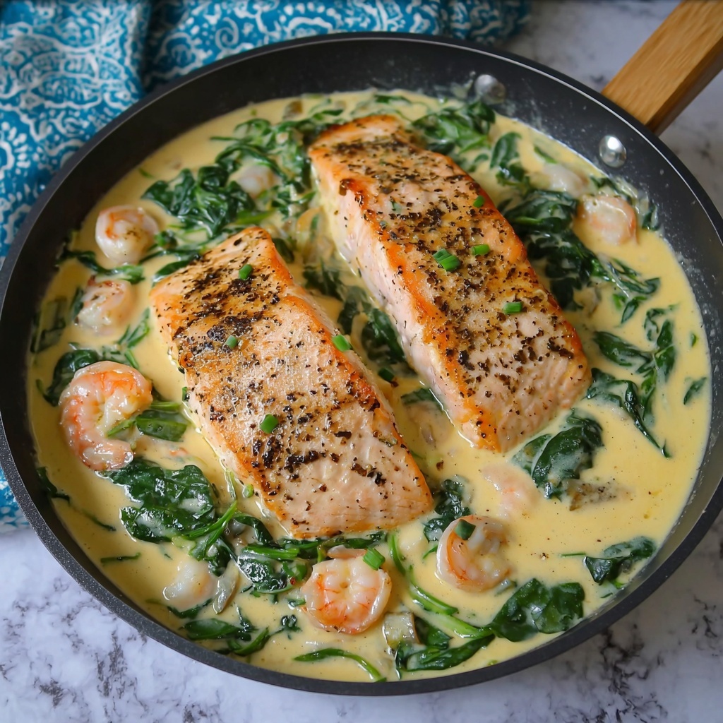 Creamy Garlic Salmon and Shrimp Recipe - Recipe Image