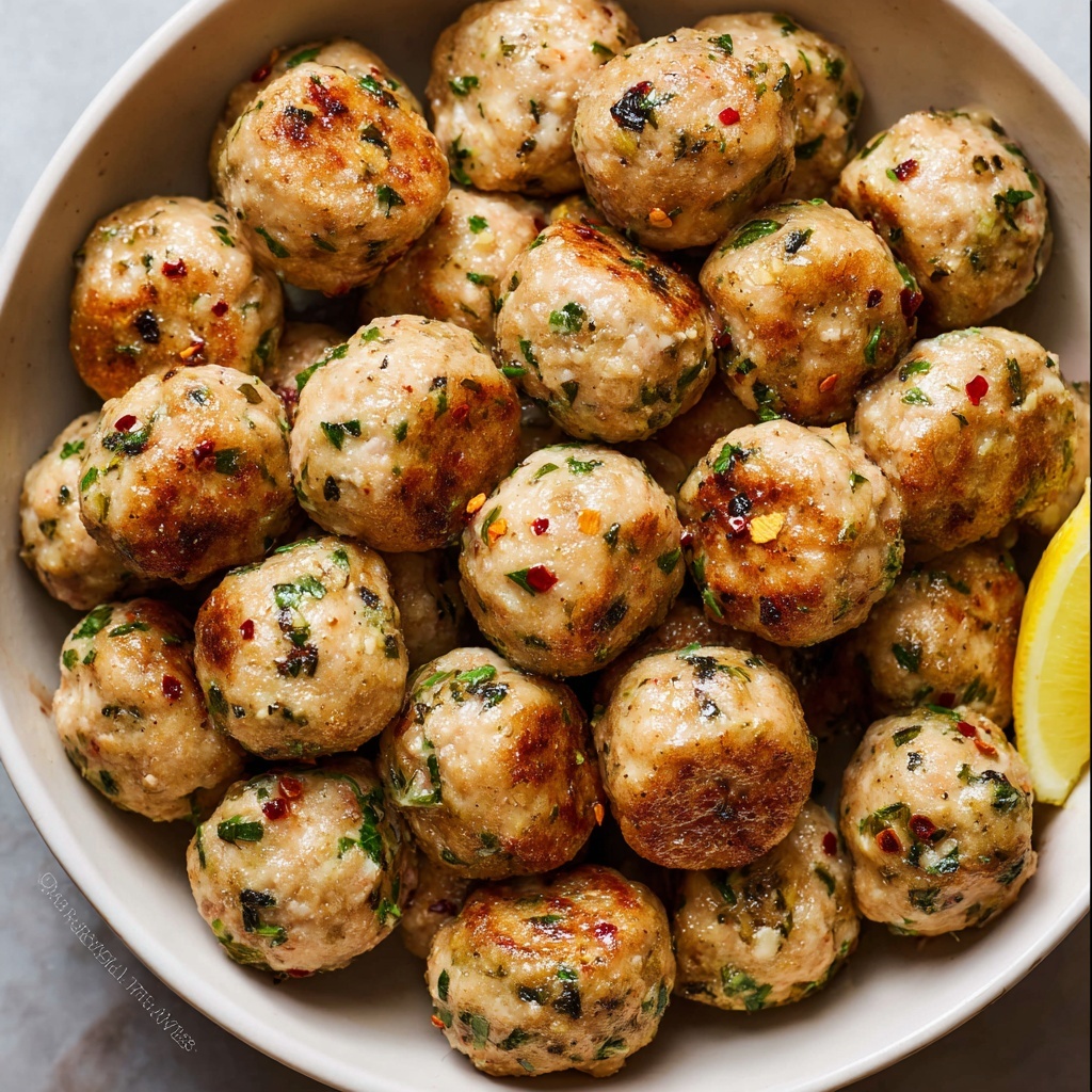Easy Baked Chicken Meatballs with Lemon Herb Butter Sauce Recipe - Recipe Image