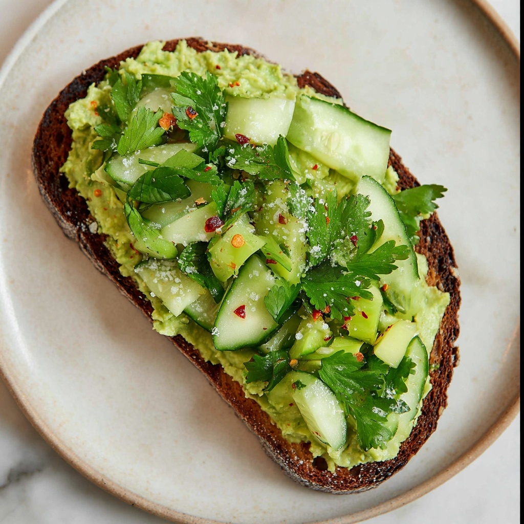 Smashed Cucumber Toast with Artichoke Edamame Spread Recipe - Recipe Image