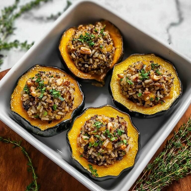 Stuffed Acorn Squash with Wild Rice, Pecans, Cranberries, and Feta Recipe