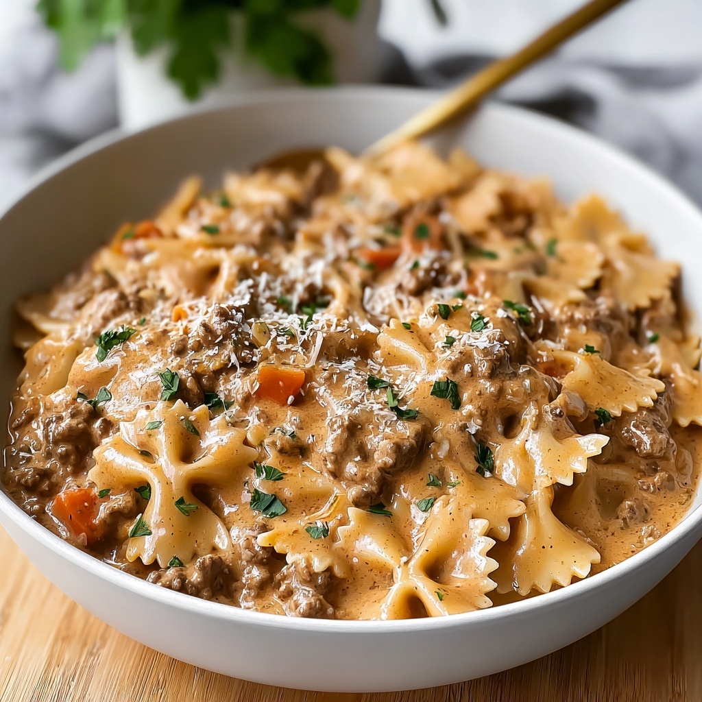 Creamy Beef and Bowtie Pasta Recipe - Recipe Image