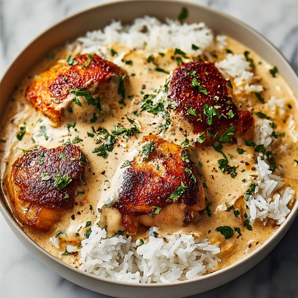 Creamy Smothered Chicken and Rice Recipe - Recipe Image