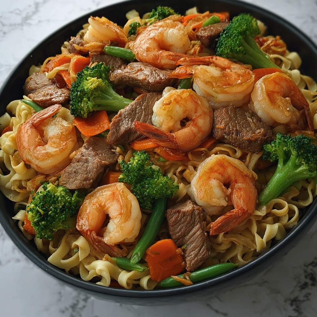 Steak & Shrimp Stir-Fried Noodles Recipe - Recipe Image