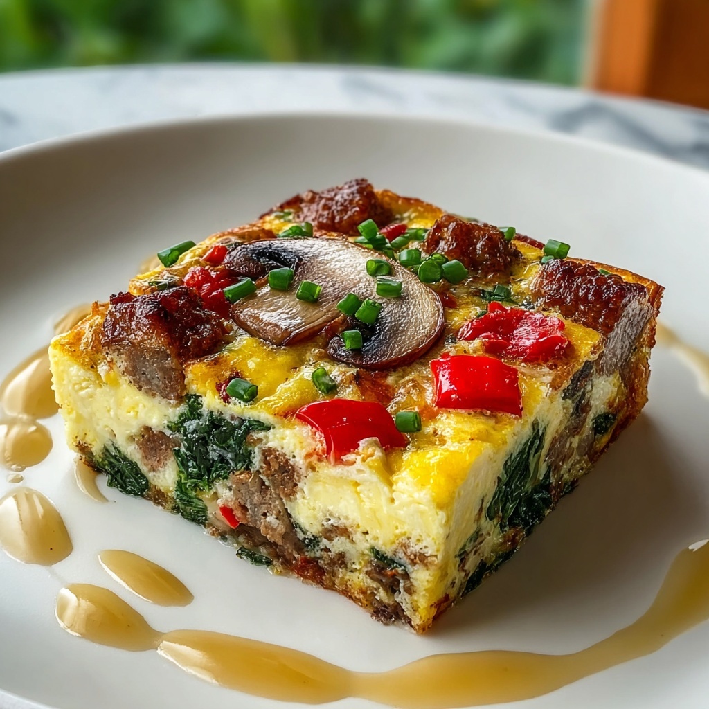 Hearty Sausage Spinach Mushroom Egg Bake Recipe - Recipe Image