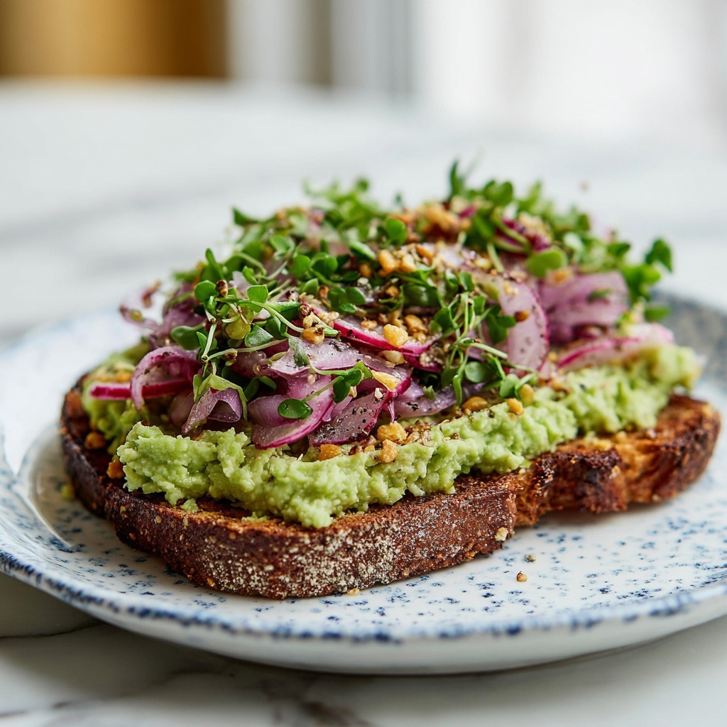 Cilantro Lime Edamame Toast with Pickled Onion Radish Salad Recipe - Recipe Image