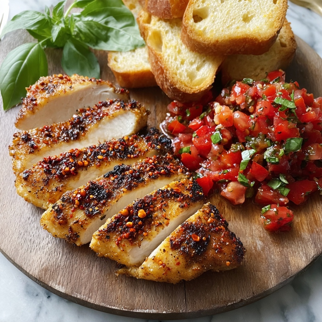 Crispy Garlic Chicken with Bruschetta over Spaghetti in 30 Minutes Recipe - Recipe Image
