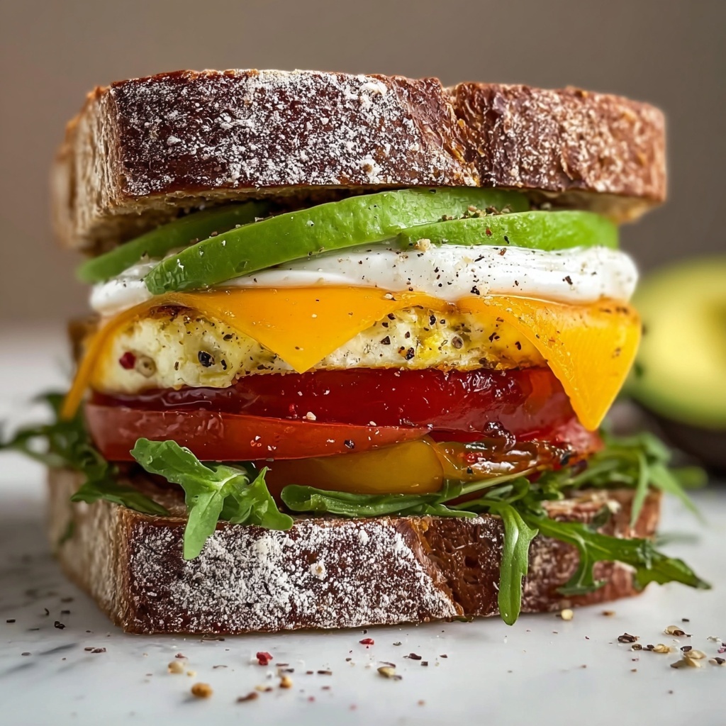 Avocado Breakfast Sandwich with Crispy Bacon, Scrambled Eggs, and Cheddar Recipe - Recipe Image