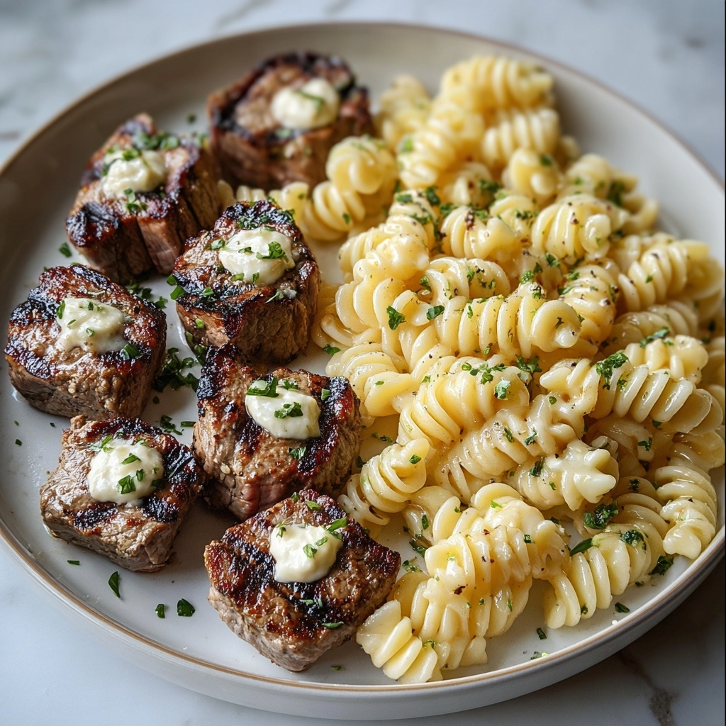 Garlic Butter Steak Bites & Cheesy Alfredo Twists! Recipe - Recipe Image