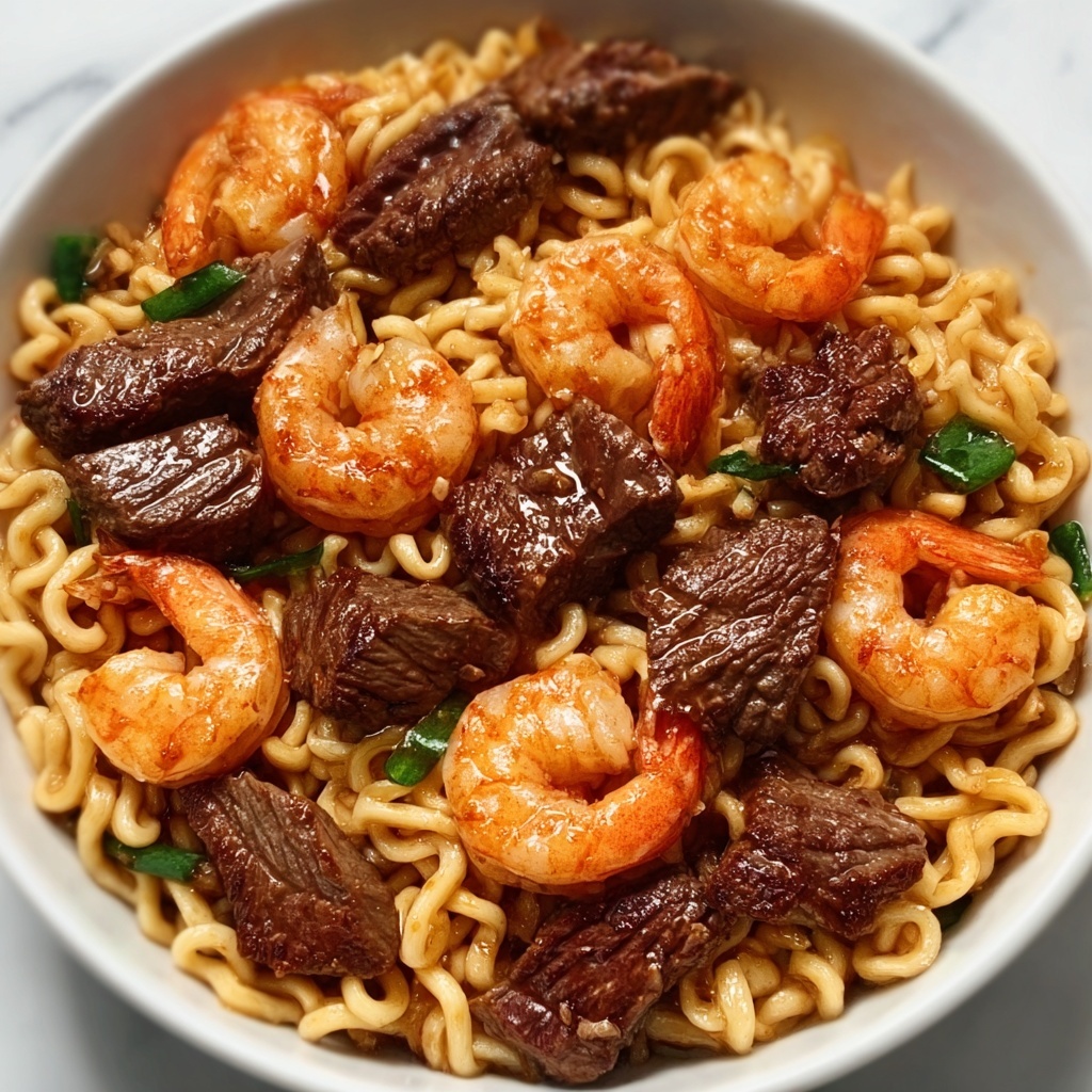 Garlic Butter Steak and Shrimp Stir-Fried Noodles Recipe - Recipe Image