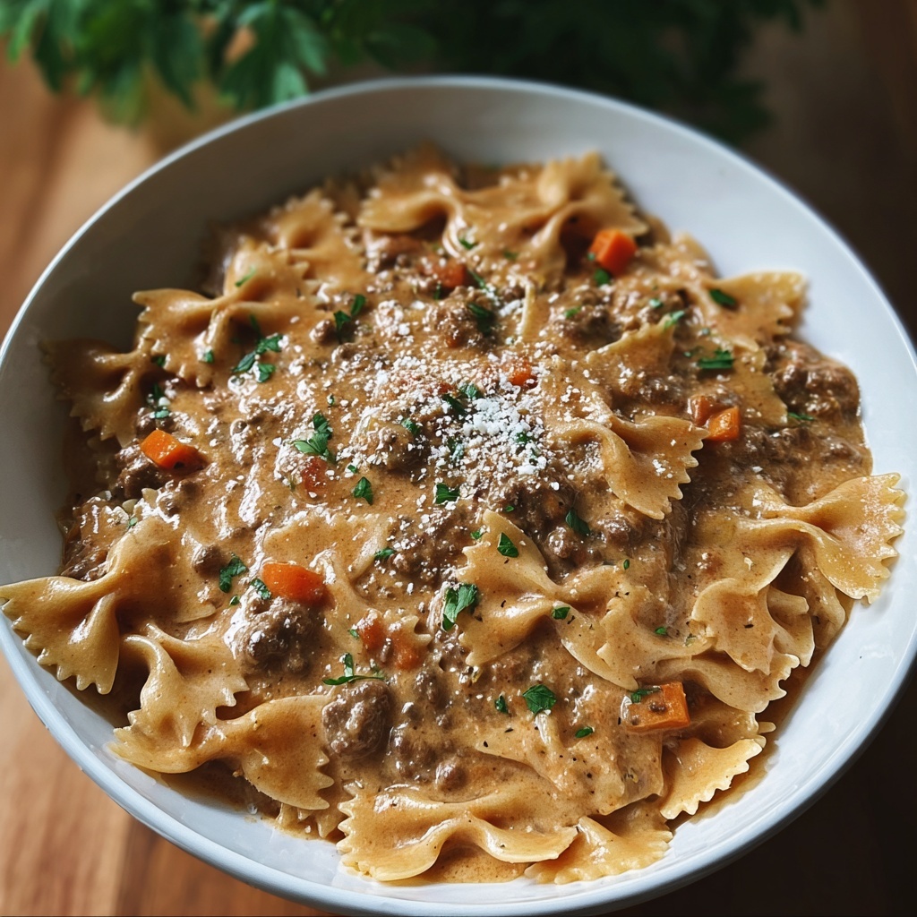 Creamy Beef and Bowtie Pasta Recipe - Recipe Image
