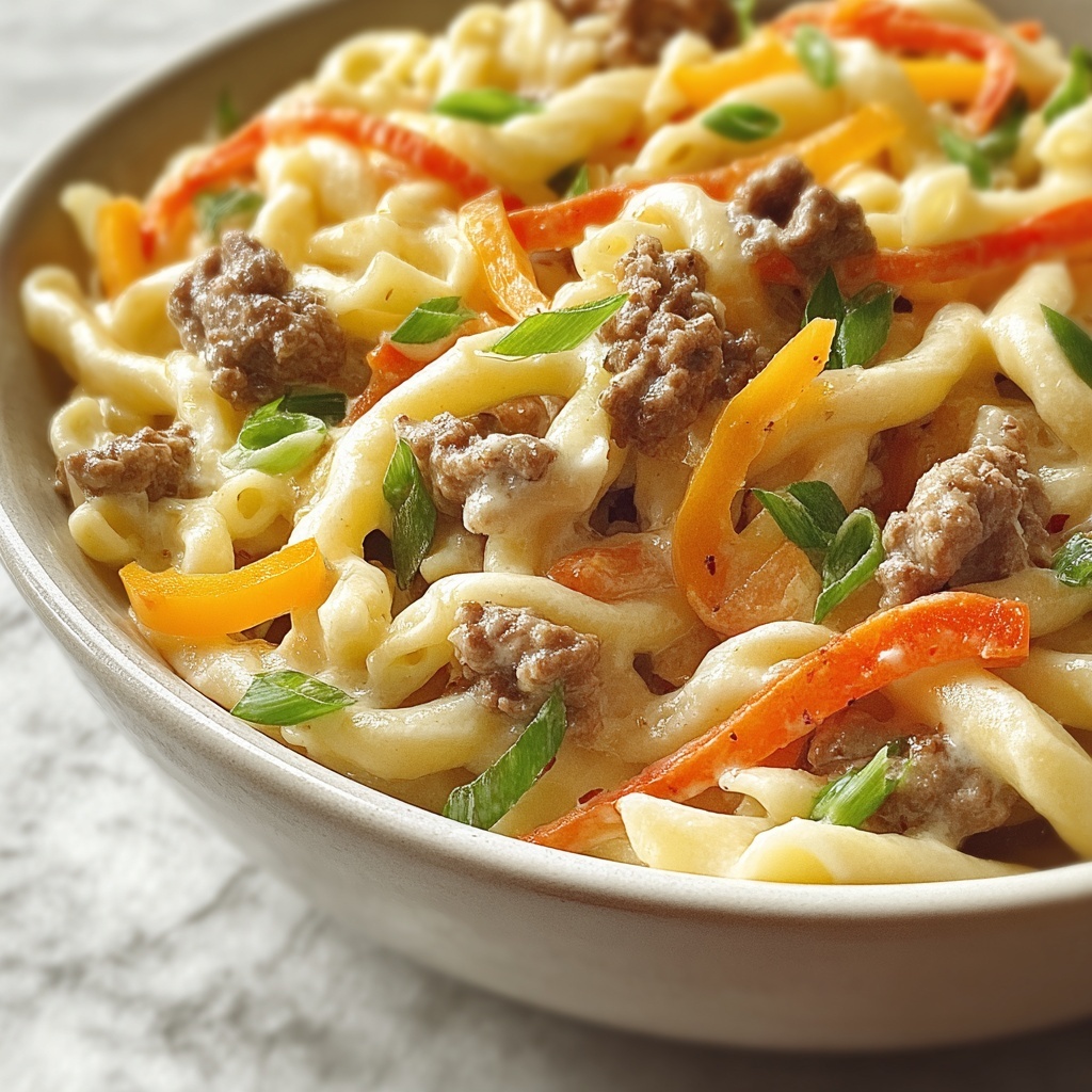 Philly Cheesesteak Pasta Recipe - Recipe Image