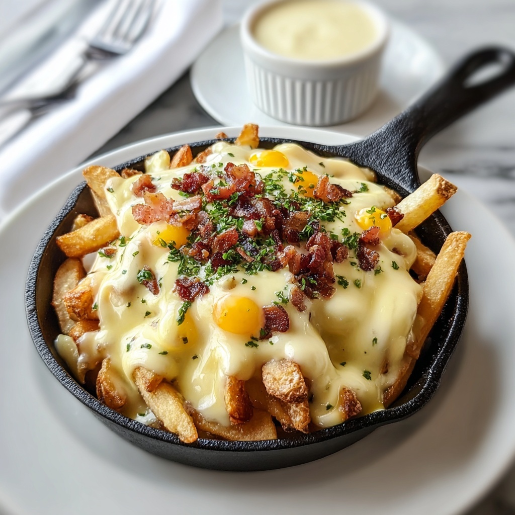Breakfast Poutine with Crispy Hash Browns, Poached Eggs, and Hollandaise Sauce Recipe - Recipe Image