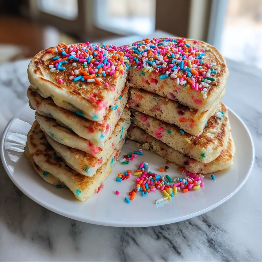 Rainbow Sprinkle Heart Pancakes Recipe - Recipe Image