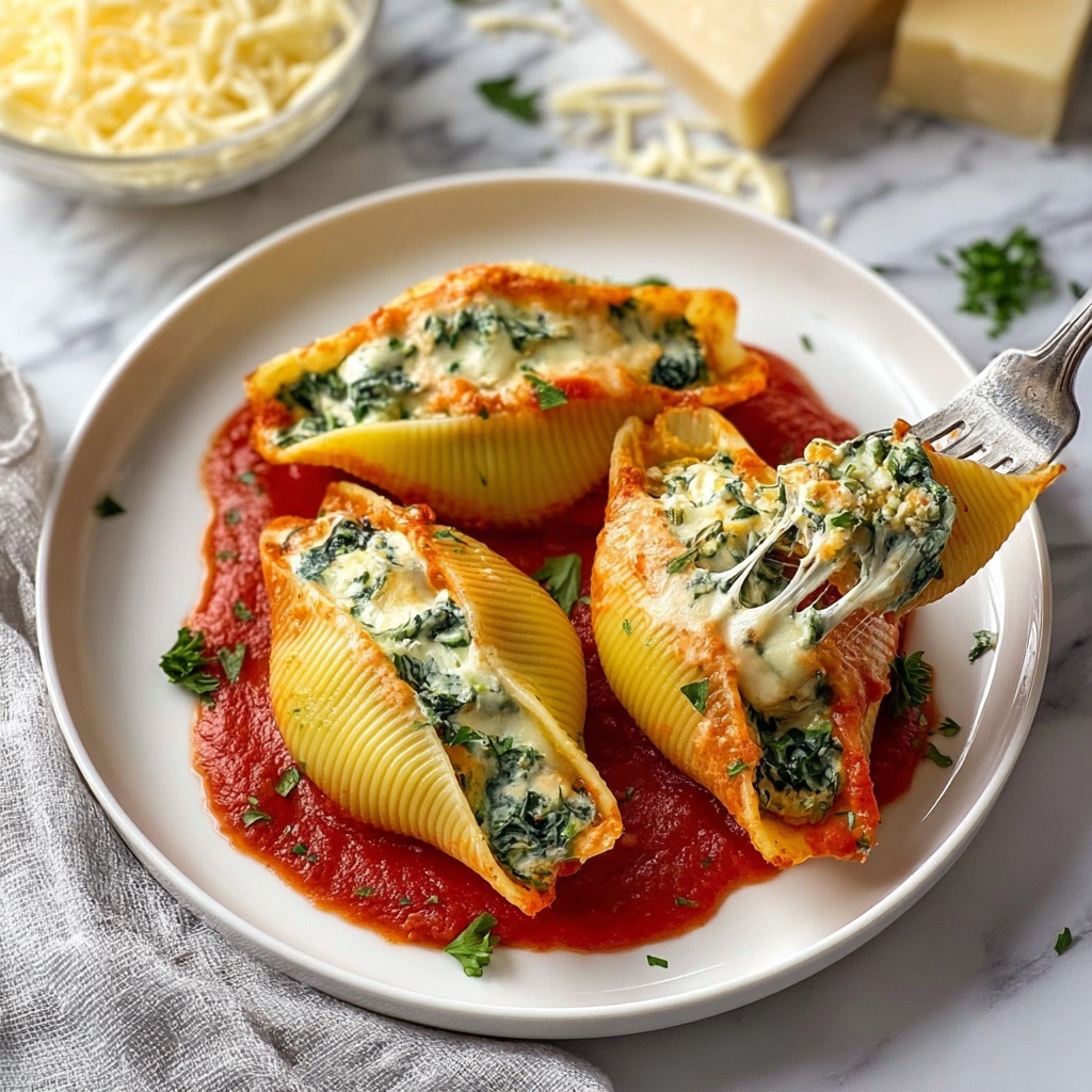 Creamy Spinach and Ricotta Stuffed Shells with Marinara Recipe - Recipe Image