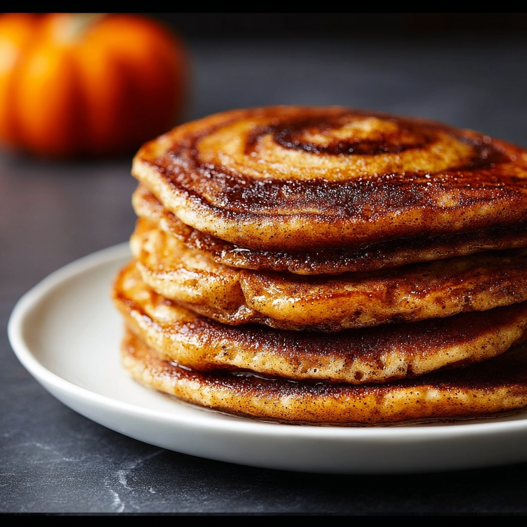 Pumpkin Cinnamon Roll Pancakes with Cream Cheese Glaze Recipe - Recipe Image