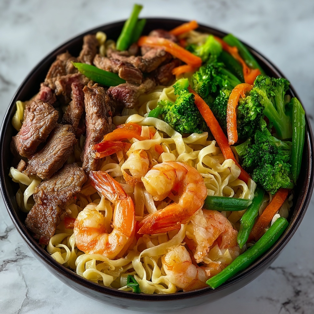 Steak & Shrimp Stir-Fried Noodles Recipe - Recipe Image