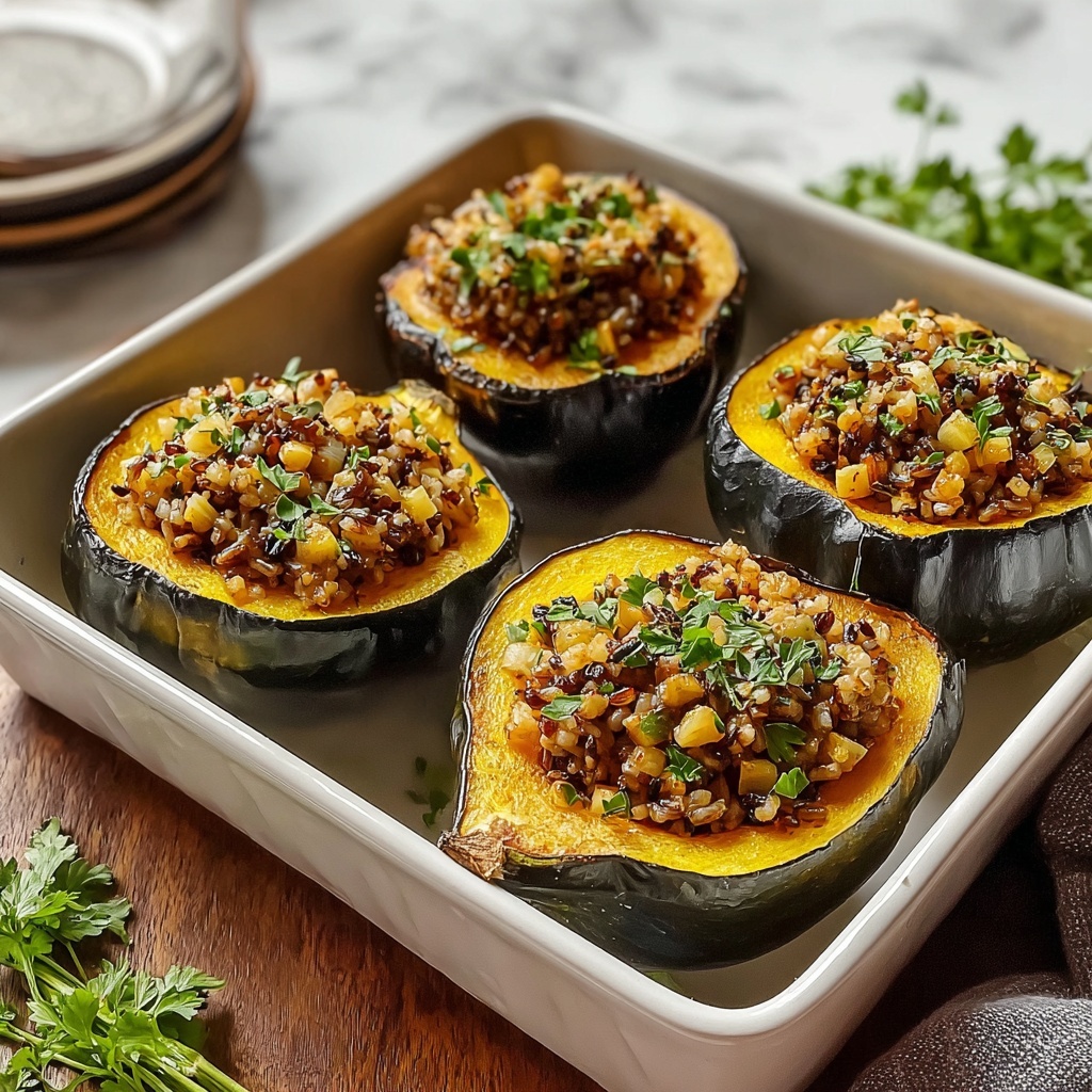 Stuffed Acorn Squash with Wild Rice, Pecans, Cranberries, and Feta Recipe - Recipe Image
